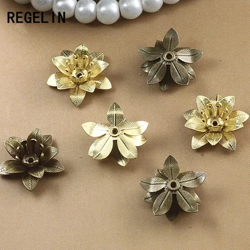 REGELIN Copper Filigree Flowers Base Connector Bead Cap Charms Setting For Jewelry Making Components 10pcs 6*15mm 7 Colors