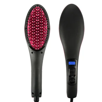 Image Hair straightener comb durable electric straight hair comb brush LCD heating ceramic straight hair