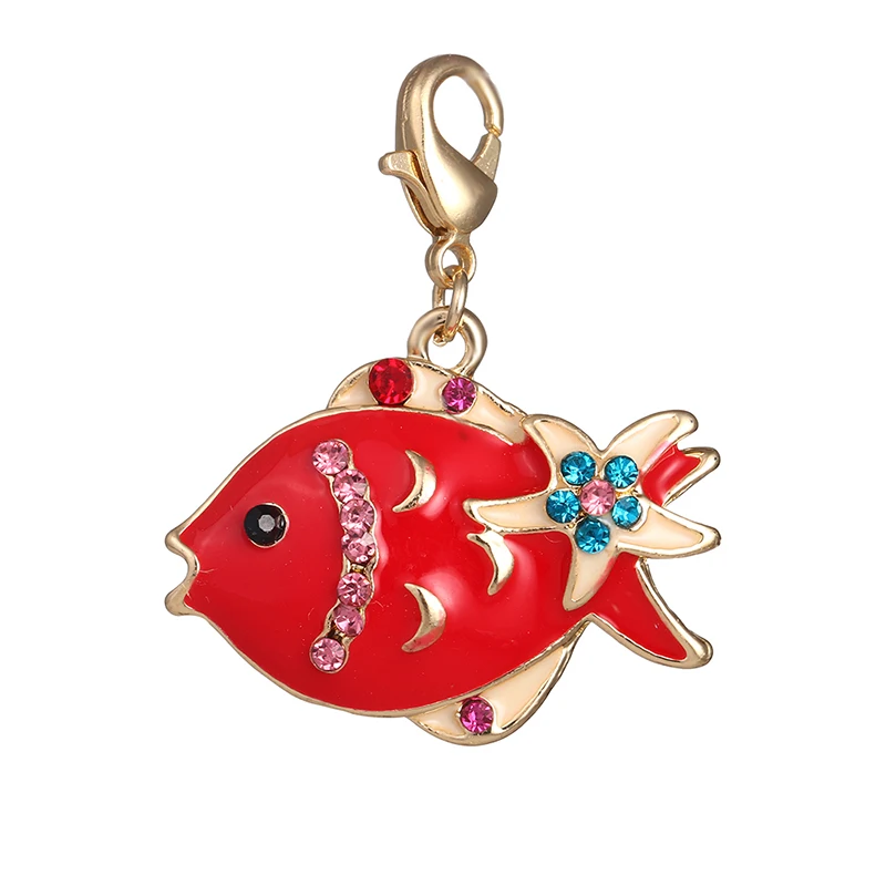 New fashion charm zuixi lobster clasp rhinestone small red fish sweet charm animals DIY DZ116 pendant jewelry