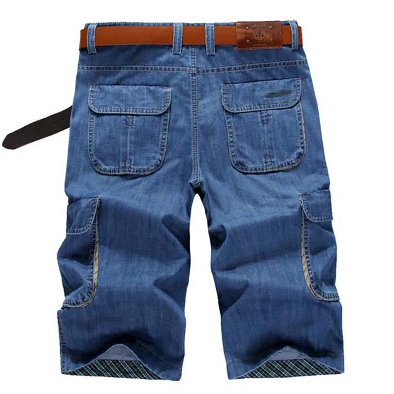 New Brand  Summer Men Jeans Short Cotton Casual Cargo Shorts With Pockets Loose Baggy Harem Shorts Blue Big Size