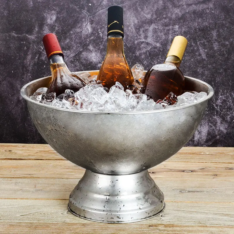 1PCS Bucket Champagne 304 Stainless Steel Ice Bucket Granule Tube Champagne Barrel Ice Wine Barrel