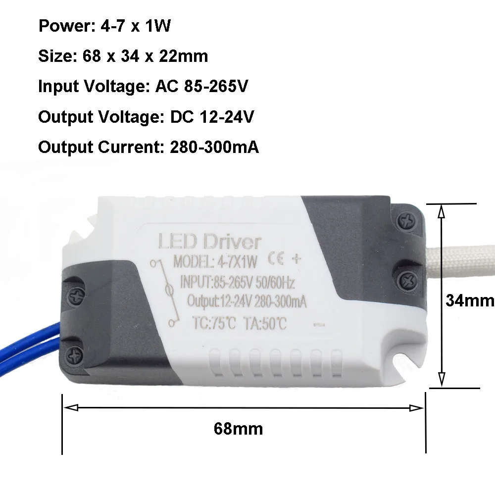 Jiaderui 300mA 1-36 W Guscio di Plastica HA CONDOTTO il Driver Ingresso AC90-265V Luce Trasformatore di Corrente Costante Adattatore di