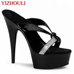 Pole dancing 15cm high heels platform shoes wear celebrity style quality rhinestones and stylish oversized sandals