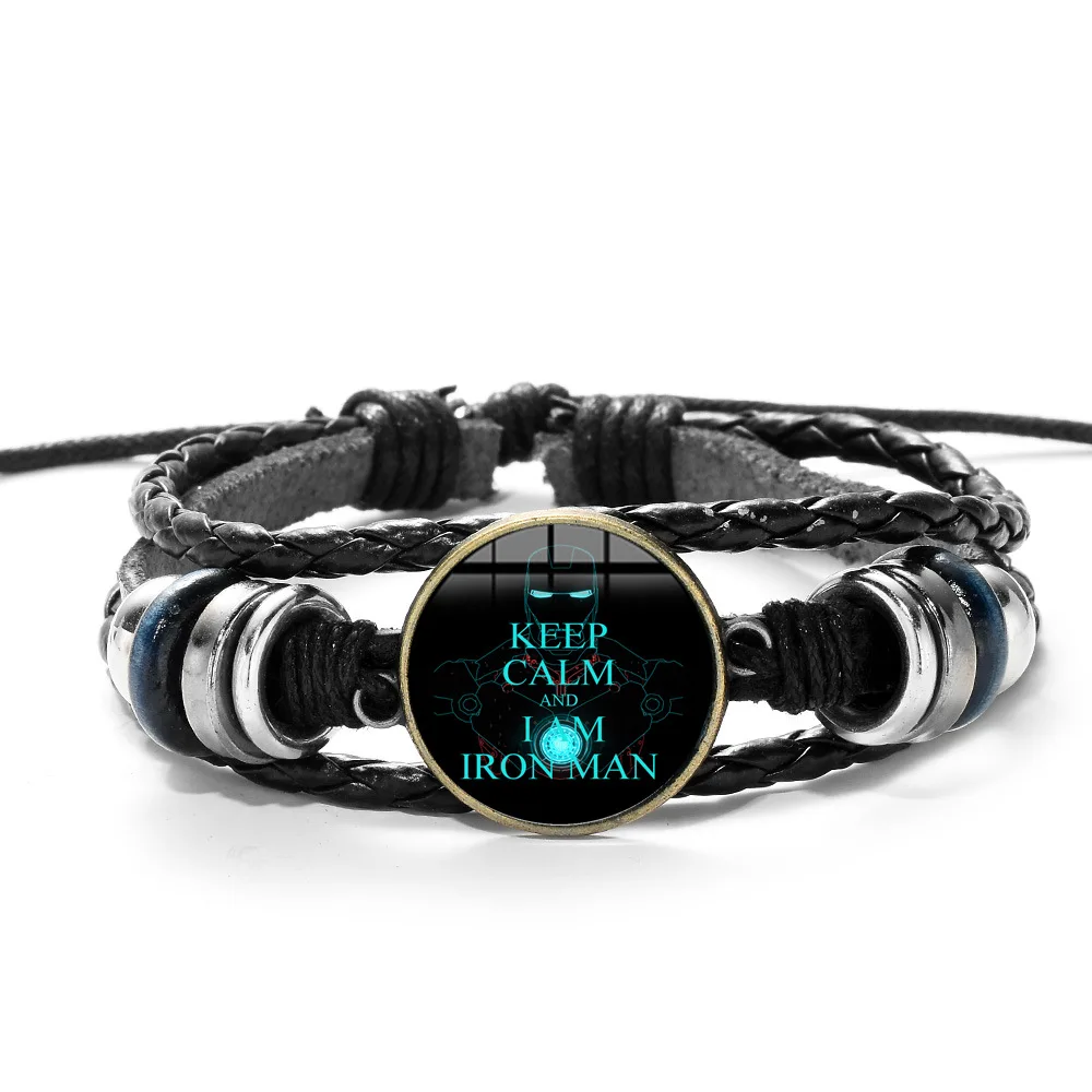 The Avengers Action Figure 3D Marvel bracciale in pelle Iron Man Tony Stark Arc reattore stampato gemma di vetro braccialetto di fascino giocattoli
