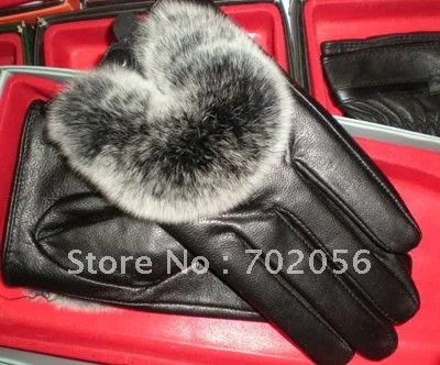 

Real leather gloves fur fringed 5 fingure skin LEATHER GLOVE 10pairs/lot #2383