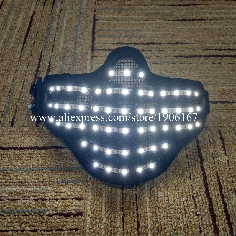 

Hot Sale Led Light White Color Luminous Flashing Glowing Halloween Christmas Face Mask Party For Dancing DJ Club