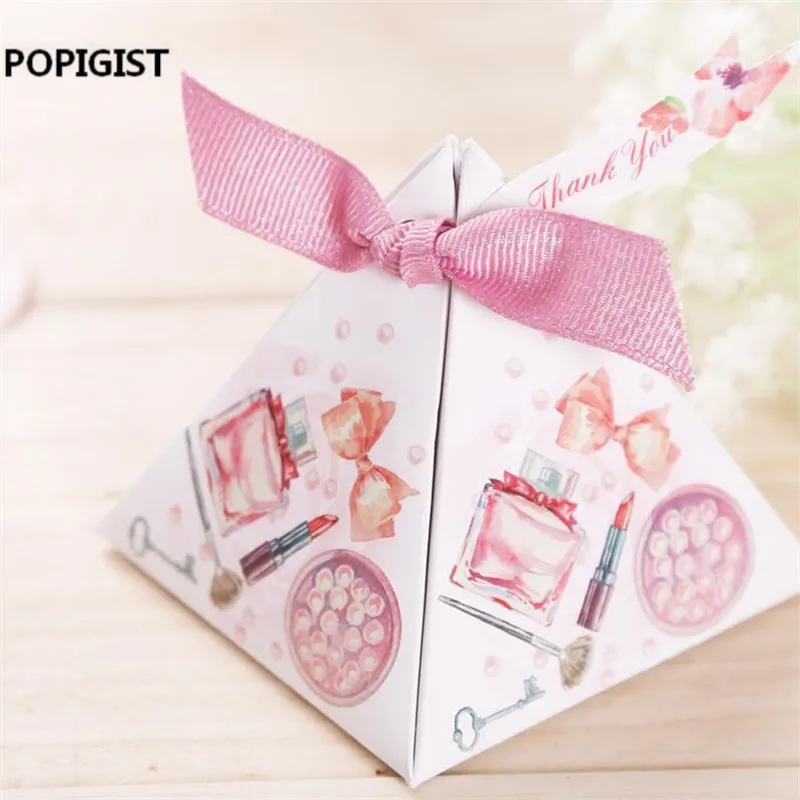 

The Circus / Cake / Bear / Lipstick Triangular Pyramid pink Candy Boxes Wedding Favors Bomboniera Birthday Party gift box 100pcs