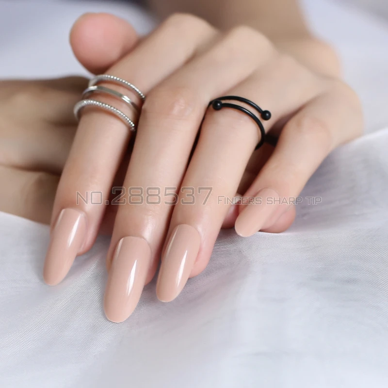 New light blown Almond long oval personality Designs Round False nails 24pcs Full Nail Pure decorating candy Fake nails JC05