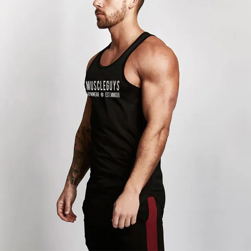 Muscleguys Mens Bodybuilding Tank top Gyms Fitness Sleeveless Shirt 2023 New Male Mesh Clothing Fashion Singlet Vest Undershirt