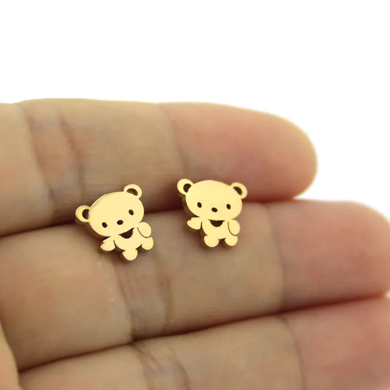 1 مجموعة مجوهرات من صلب لا يصدأ مجموعة ليتل تيدي بير قلادة أقراط المصوغات مجموعات النساء الاطفال مهرجان هدايا #6