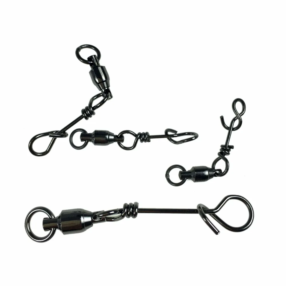 30pcs Fishing Swivels With Clip Snaps Clamp Buckle #1-#4 Ball Bearing Stainless Steel Fishing Swivel Connector