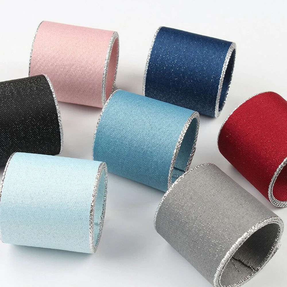 10 Yards 10MM 25MM 38MM Double Face Silver Wire Trimmed Ribbon DIY Gift Wrapping Handmade Materials New Year Wedding Decoration