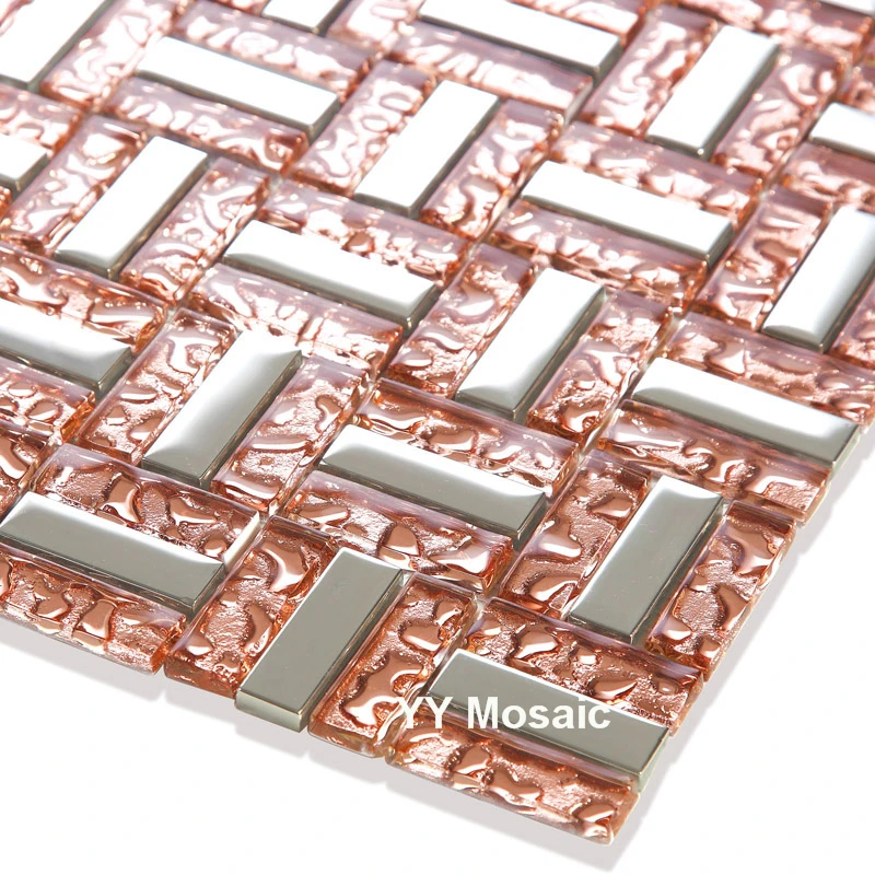 

Electroplating silver color rose gold crystal glass mosaic tile for store decor load-bearing column showroom cafe fireplace mesh