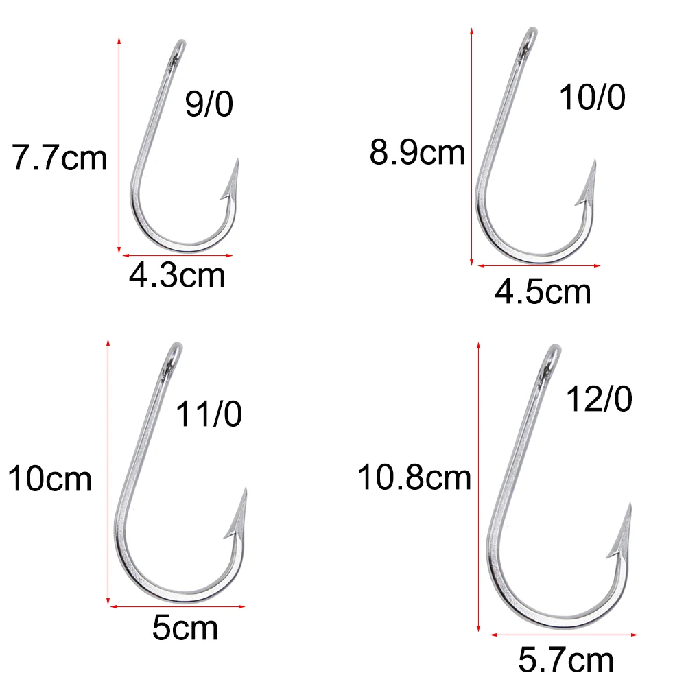 JSM 10pcs/lot 7732 Stainless Steel Fishing Hooks Big Game Fish Tuna Bait Large Fishhooks Size 5/0 6/0 7/0 8/0 9/0 10/0 11/0 12/0