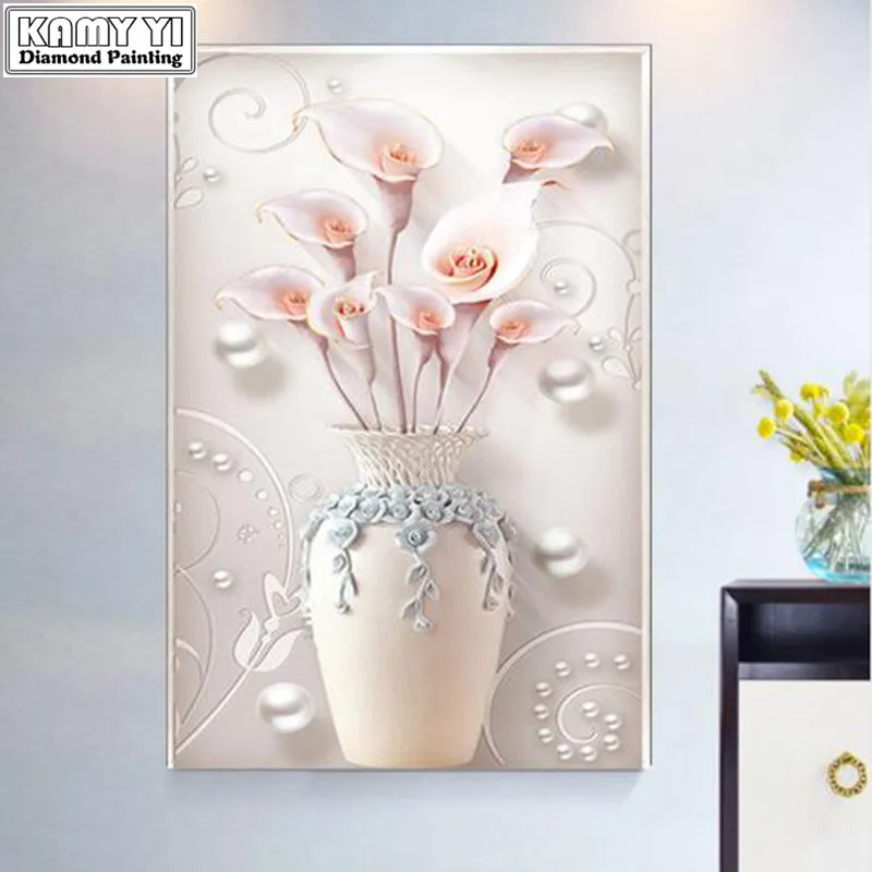 2019 New 5D DIY Diamond Painting Rich Vase Tulip Flower Cross Stitch Full Square /Round Diamond Embroidery Mosaic Diamond XY20