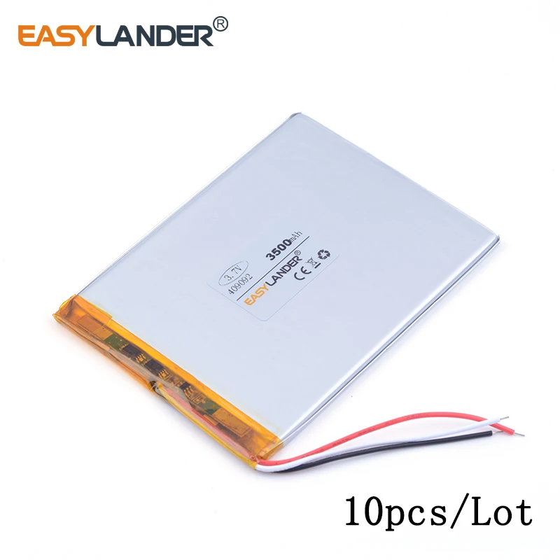 

10pcs /Lot lithium Li ion polymer rechargeable battery 3-wire 409092 3500MAH For laptop cell phone speaker e-book video game