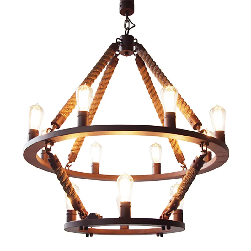 Retro Country Loft Style Hemp Rope Edison Vintage Industrial Pendant Lighting Lamp With 12 Lights For Dinning Room