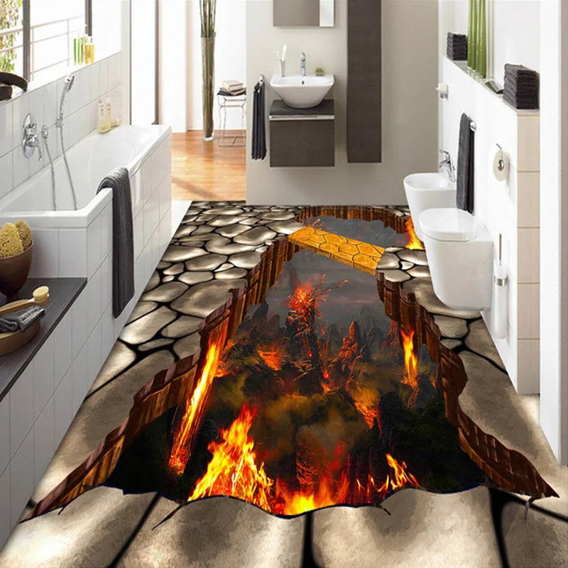 

Custom 3D Volcanic Lava Parched Ground Mural Floor Wallpaper Modern Home Decor Living Room Floor PVC Waterproof Mural Wall Paper