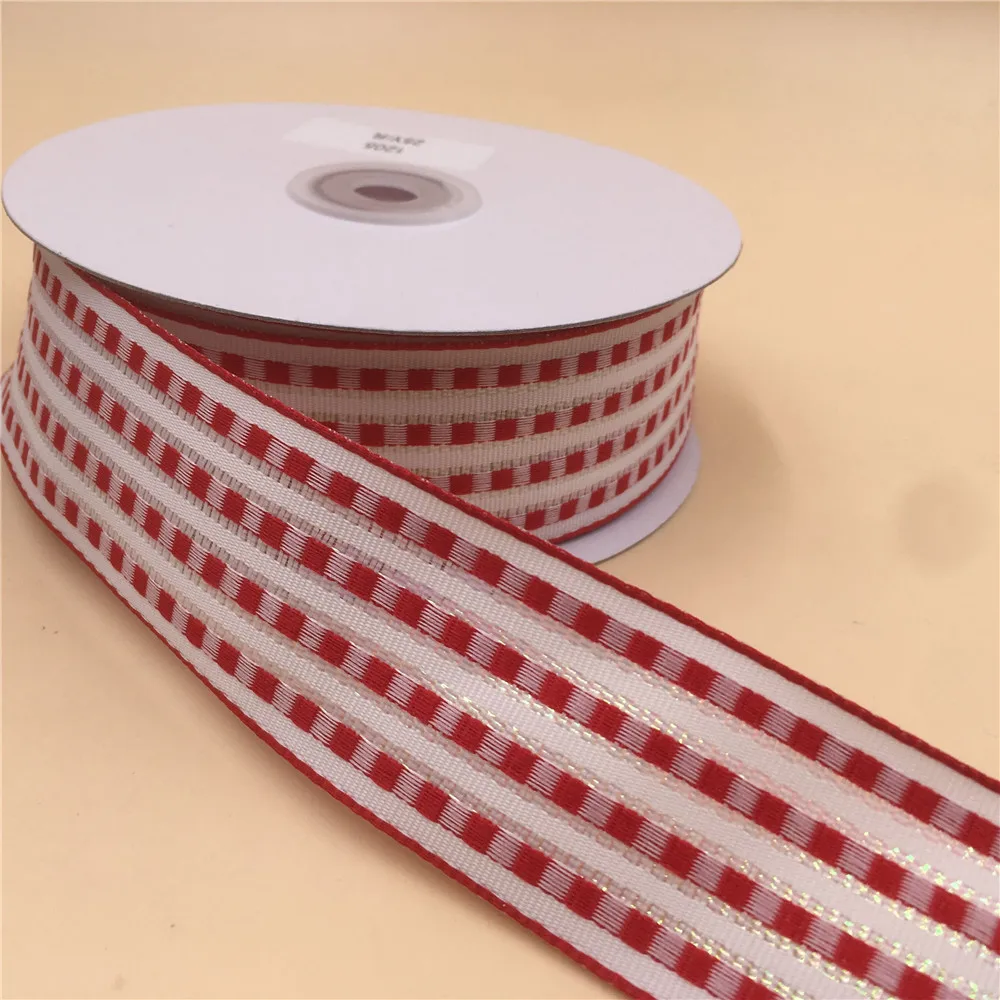 38mm X 25yards Red Stitched Lines Wired Edge Ribbon for  DIY Bows Crafts Gift Wrapping Christmas Decoration N1205