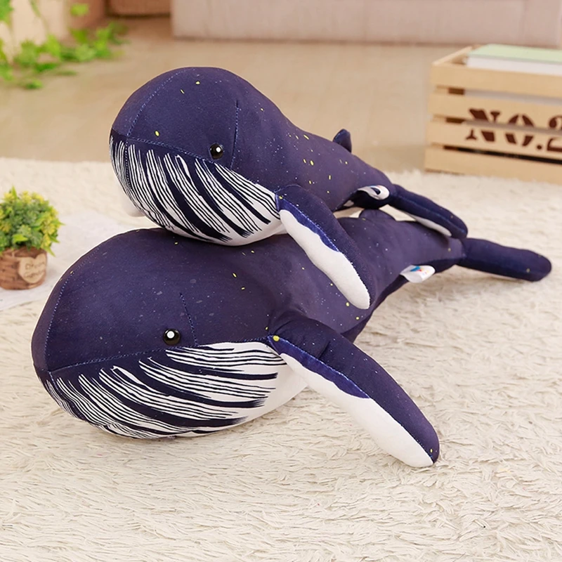 

60/80cm Dark Blue Whale Plush Toy Stuffed Soft Animal Shark Pillow Accompany Sleep Doll Newborn Bedroom Decor for Kids Gift