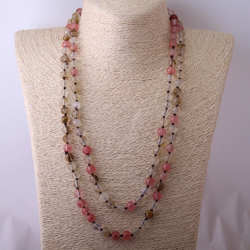 Fashion Bohemian Jewelry long Knotted Halsband Natural Stone Necklace Free Shipping