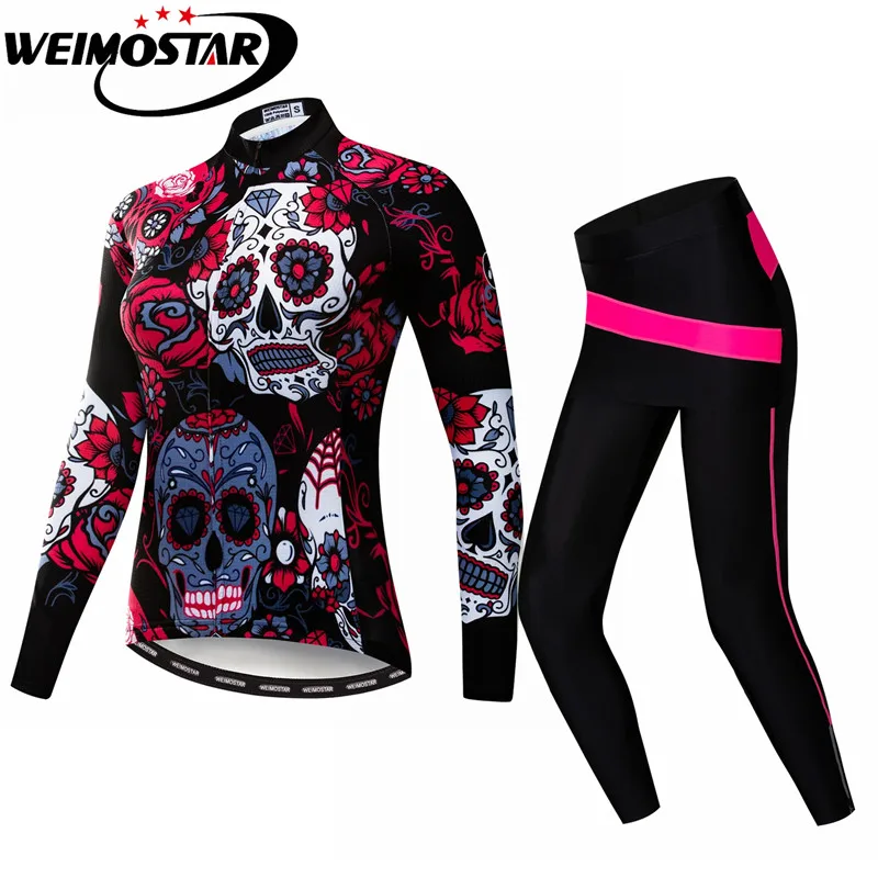 

Велосипедные длинные трикотажные комплекты 2019 велосипедные Джерси брючные костюмы женские шоссейные велосипедные верхний низ Майо Ropa Ciclismo Одежда с черепом