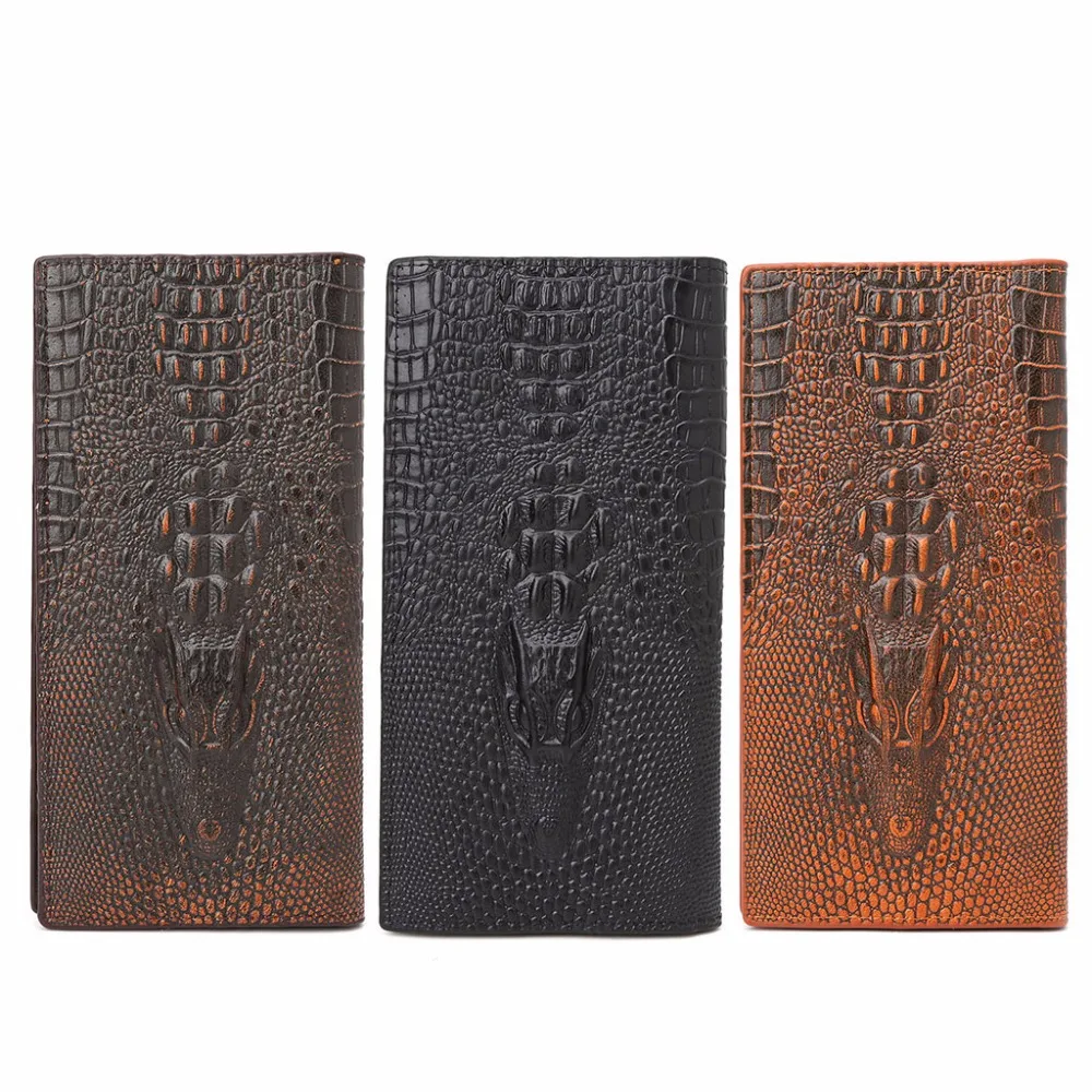 THINKTHENDO New Men's Luxury Long Clutch Wallet 3D Alligator Bifold ID Card Holder Purse Men Wallet Brand 3 Color