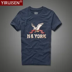 Toptan iruisen marka giyim aplike tasarım kısa kollu T gömlek erkekler 100% pamuk o-yaka moda yaz üst Tees Tshirt