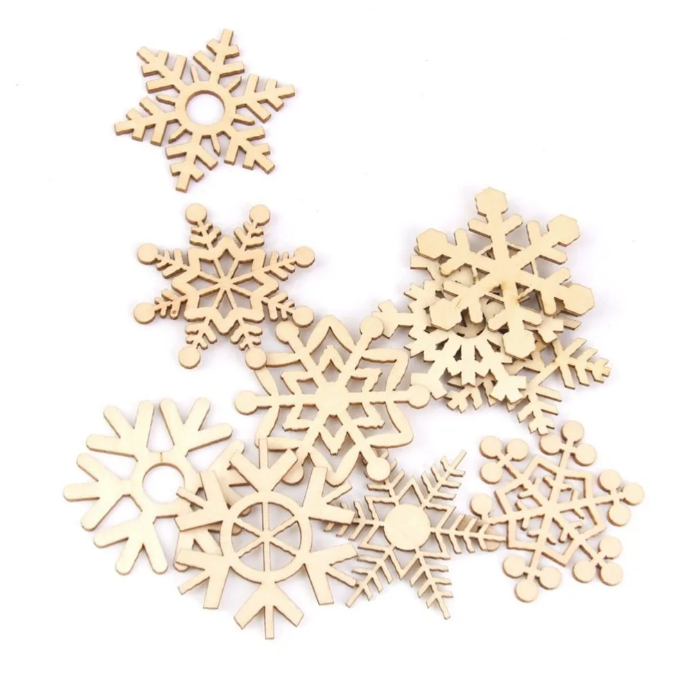 10pcs Christmas DIY Assorted Wooden Snowflake Cutouts Craft Embellishment Gift Tag Wood Ornament for Weding