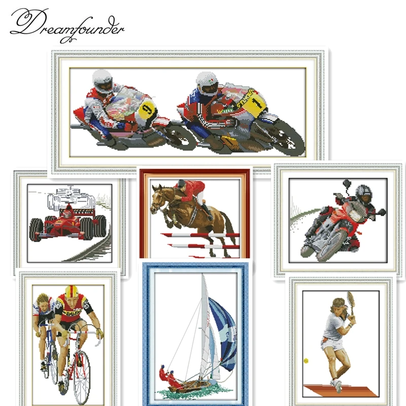 Racing cross stitch kit aida 14ct 11ct count printed canvas stitches embroidery DIY handmade needlework