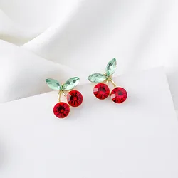 2018 Cute Crystal Rhinestone Cherry Stud Earrings for Women Korean Fashion Girls Lady Jewelry Gift Pendientes Mujer Moda 6C5027