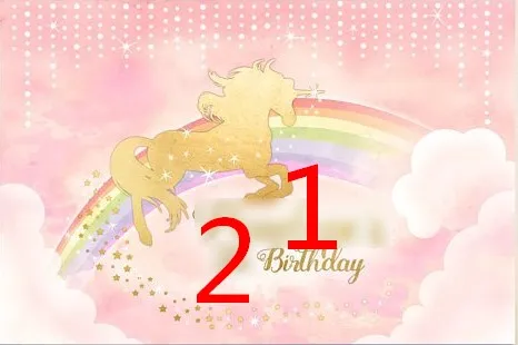 Fondo personalizado rosa dorado brillante caballo unicornio arcoíris baby shower impresión por ordenador fondo de cumpleaños