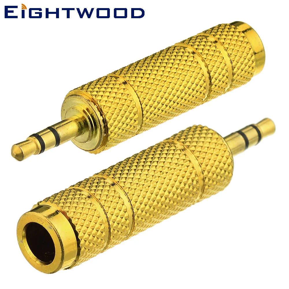 Eightwood 2PCS Gold Plated 3.5mm Plug Male to 6.35mm Jack Female Stereo Speaker Audio Adapter Converter for Guitar Microphone