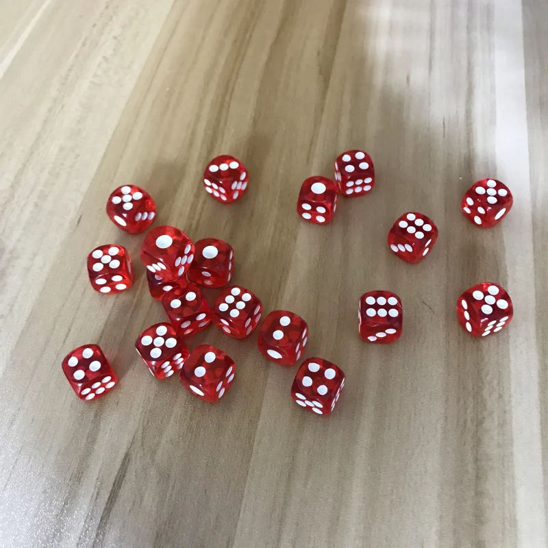 10 pz/lotto qualità 12mm acrilico trasparente dadi rossi punto bianco dadi esaidro filetto intrattenimento Bar KTV dadi Set Yernea