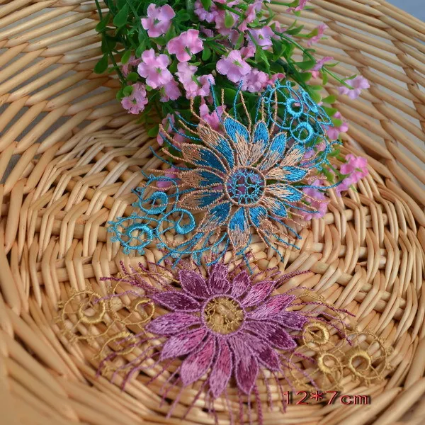 12*7cm Flower embriodery water soluble applique cloth accessories,7 Colors for choose, 50 PCS/LOT, XERY168-HZJ