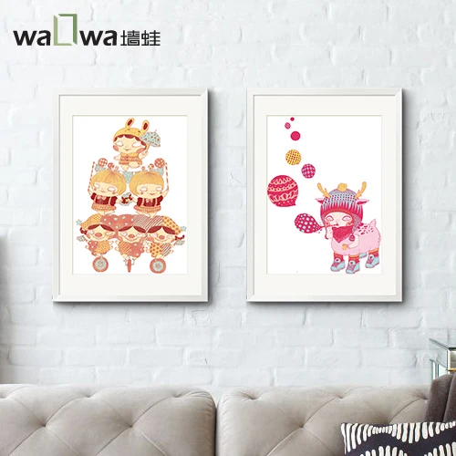 Happy circus simple cartoon frog wall twin children room decoration girl room wall mural painting Lulu