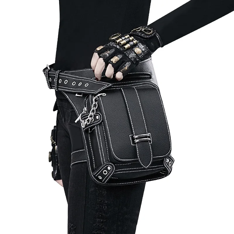 Women PU Leather Waist Bag Motorcycle Drop Leg Fanny Pack Hip Belt Phone Pouch Female Messenger Shoulder Crossbody Bag Fashion