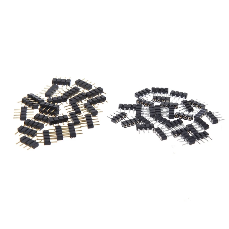 Juego de 50 unids/set de 4 pines de aguja, conector de tira LED RGB, conector macho y hembra de calidad