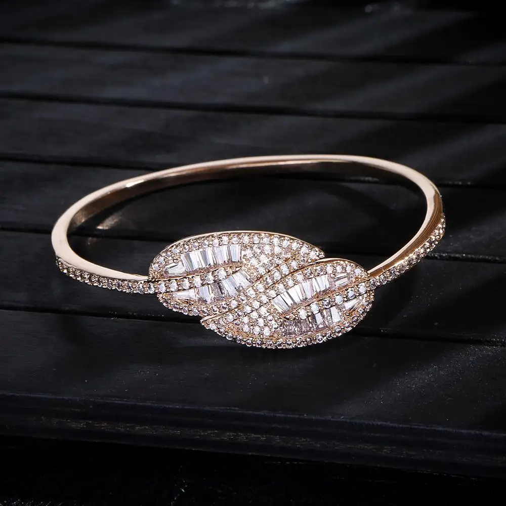 Luxury leaf shape Bangle Fashion Dubai Bridal Jewelry  For Women Wedding Brincos Para As Mulheres S0720