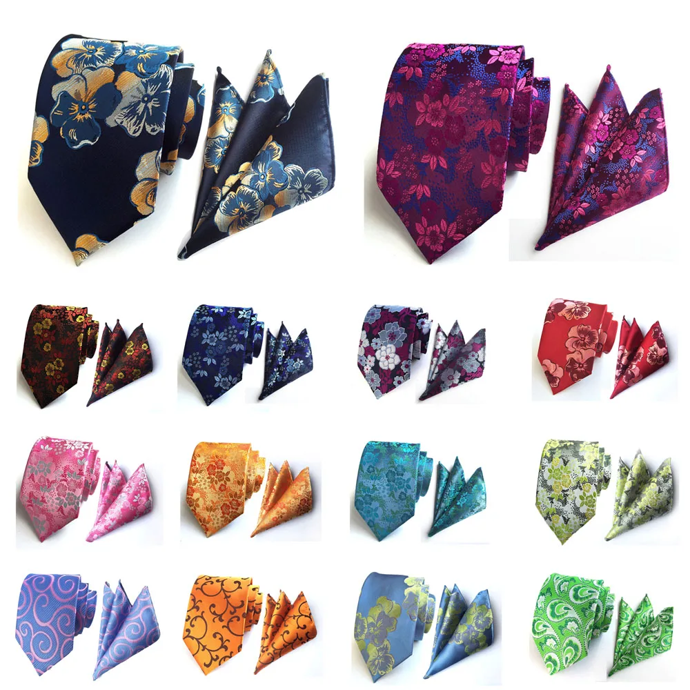 

Men Fashion Colorful Paisley Floral Wide Necktie Pocket Square Handkerchief Set BWTHZ0228