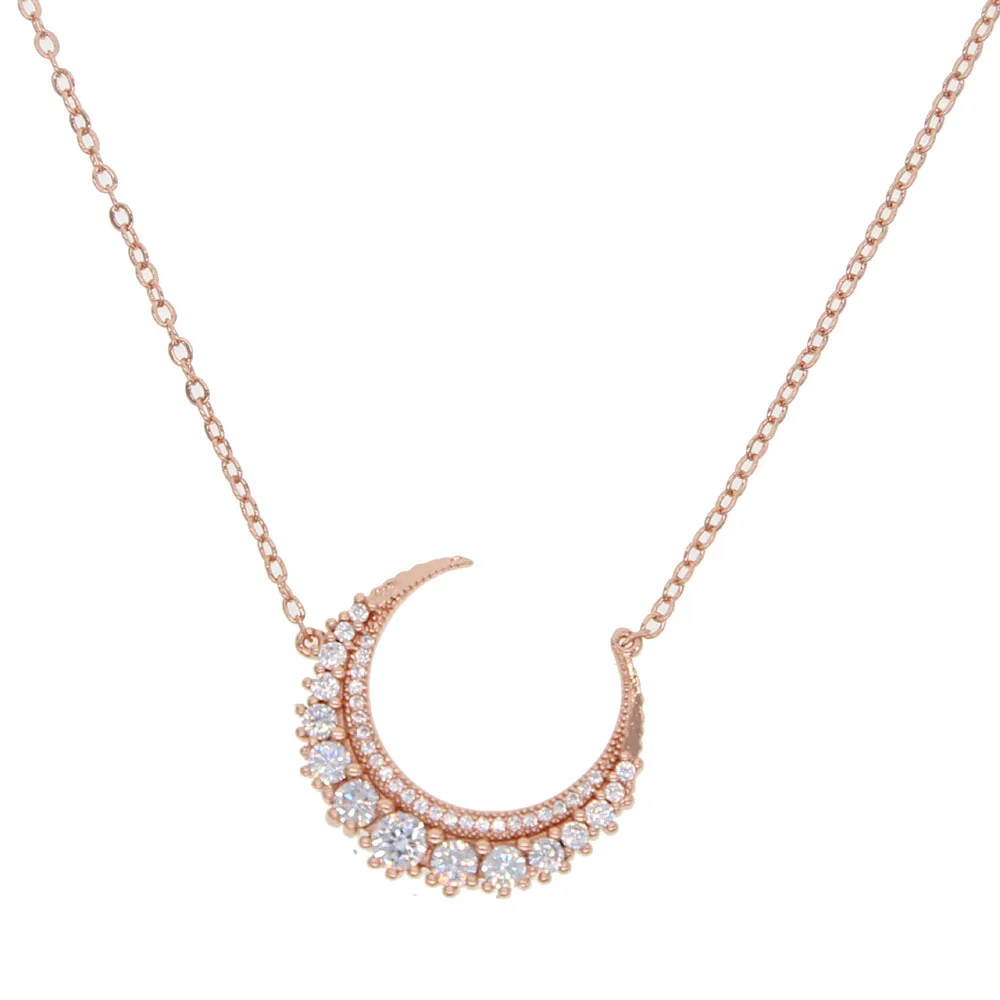 fashion crescent cz moon necklace rose gold color AAA sparking bling cubic zirconia top quality women lady lovely moon chain