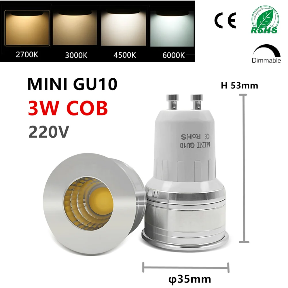 Led лампочка мини гу10 35мм полилюминесцентная лампа 3w может регулировать свет 110v 220v 240v 12v Mr16 Mr11 гостиная столовая лампа