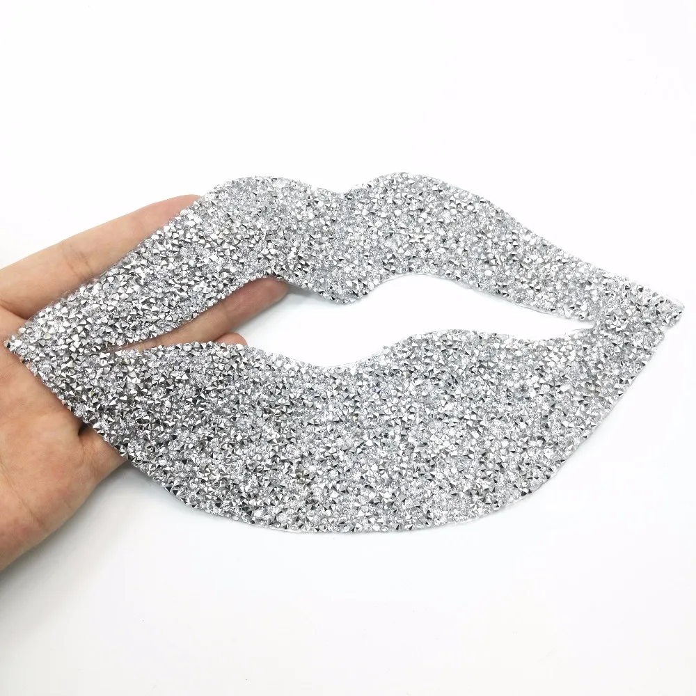 Sexy Lips hotfix crystals rhinestone patch applique Iron on patches For t shirt clothing decoration