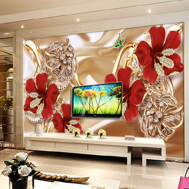 European Style Luxury Jewelry Flowers Murals Wallpaper Living Room TV Background Wall Cloth Waterproof Wall Papers For Walls 3 D