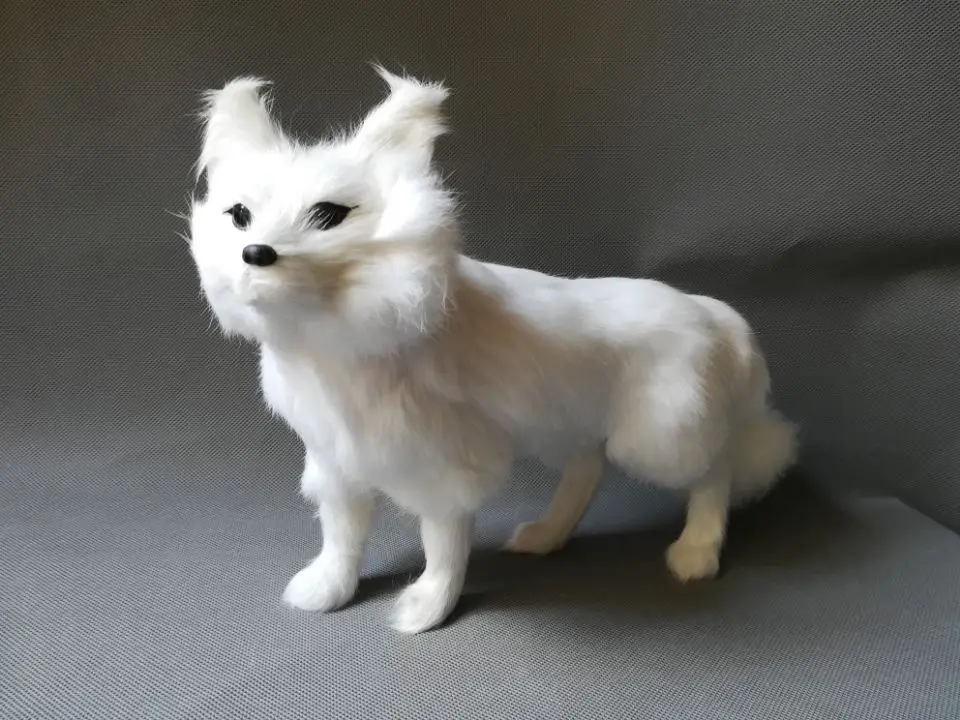 real life toy white fox model  large 35x23cm polyethylene&furs standing fox model home decoration props ,model gift d0100