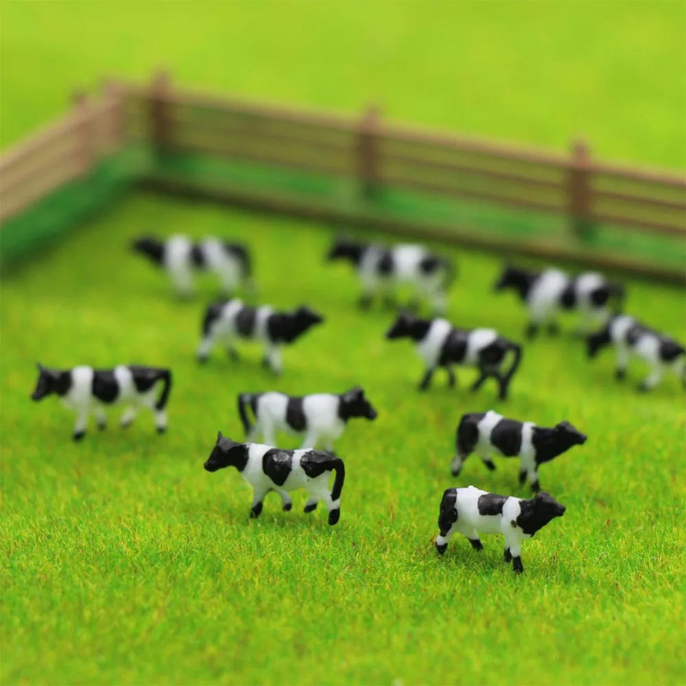 Evemodel 60pcs N Scale 1:160 Well Painted Farm Animals Cows Black White AN15001