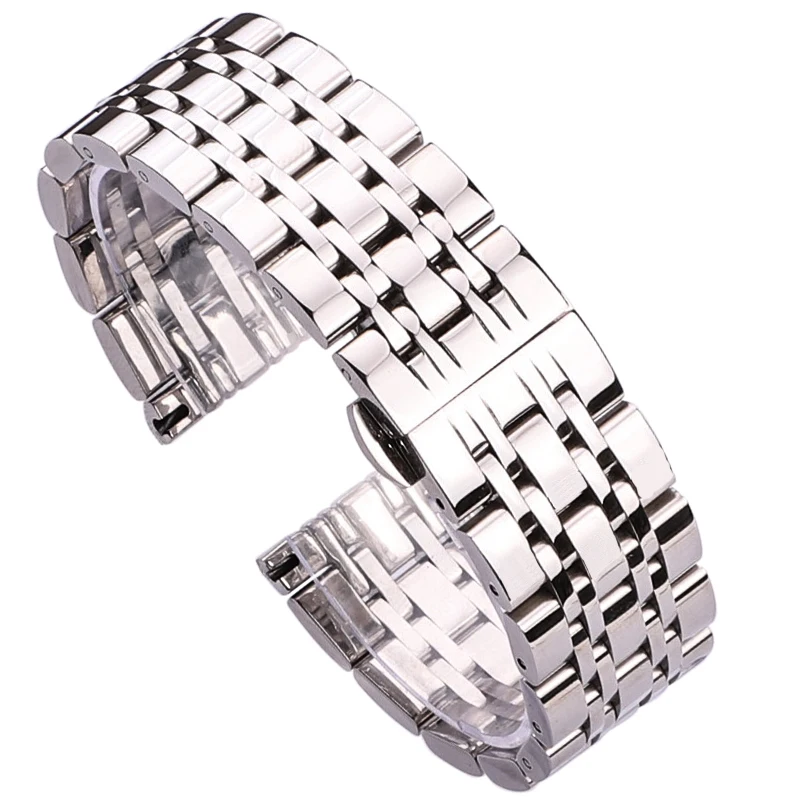 Correa de acero inoxidable de 18mm, 20mm, 22mm para hombre, correa de reloj de Metal pulida de plata, accesorios de pulsera de repuesto de lujo