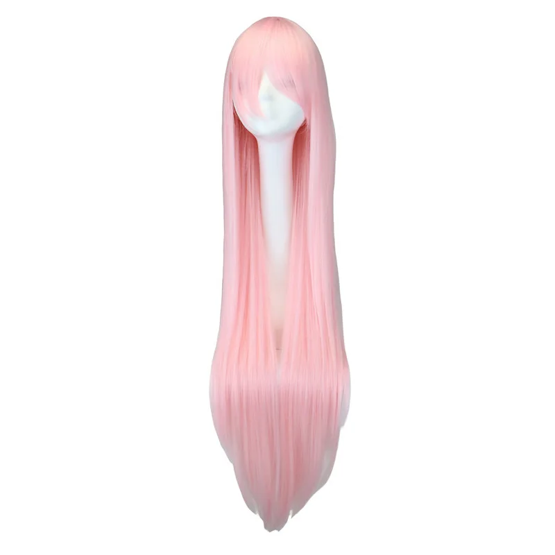 

QQXCAIW Long Straight Cosplay Light Pink 40" 100 Cm Synthetic Hair Wigs