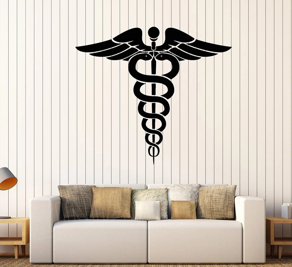 Caduceus Vinyl Wall Decal Medicine Pharmacy Healthcare Art Decals Ancient Greece Symbol Stickers Home Decoration Wallpaper D034