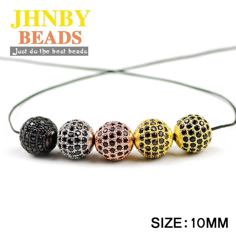 JHNBY Black Zircon Copper Spacer Beads Ball 4pcs 6/8/10mm Round Pave CZ Crystal Loose Beads Jewelry Bracelet Making DIY Findings